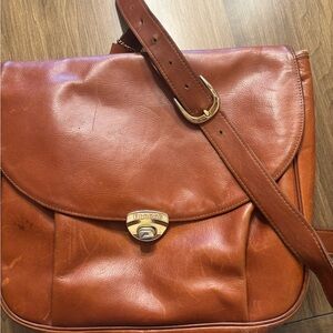 Vintage French Company Brown Leather Messenger Style Bag c1995